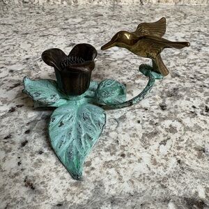 Vintage Andrea by Sadek Brass Hummingbird Flower Candle Holder